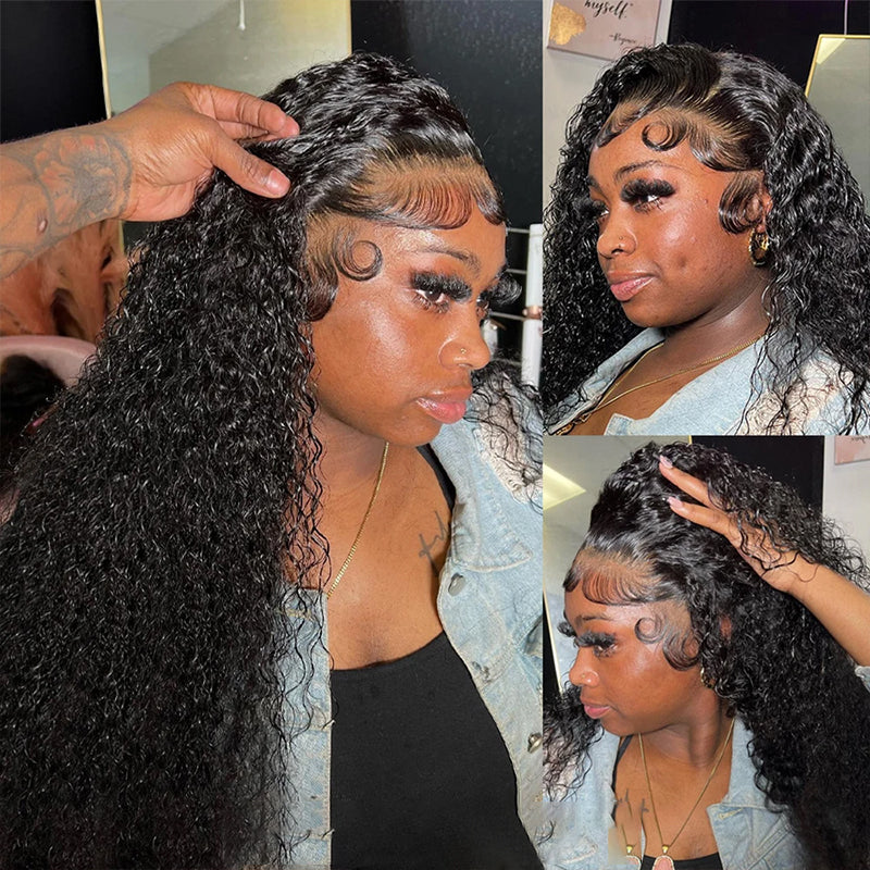 Woman Showcasing Curly 360 Lace Wig With Defined Hairline and Pre-Styled Curls