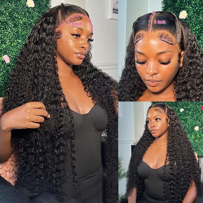 Model Wearing Long Deep Wave HD Lace Wig With Baby Hair and Natural-Looking Hairline