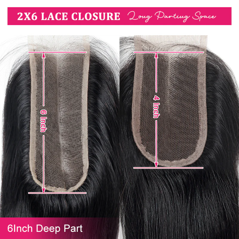Comparsion with 2x6 Lace Closure and Other Lace Closure, Former is More Deeper Parting