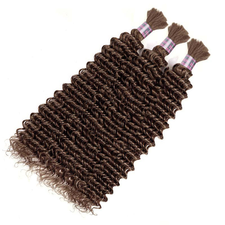 Ishow #4 Brown Deep Wave Human Hair Bulk For Braiding No Weft Hair Extensions