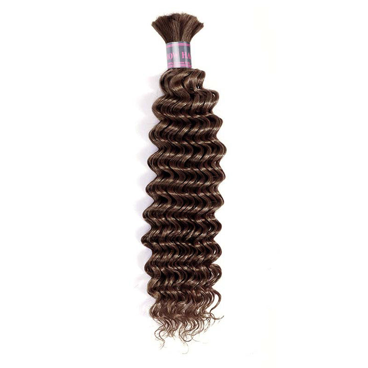 Ishow #4 Brown Deep Wave Human Hair Bulk For Braiding No Weft Hair Extensions