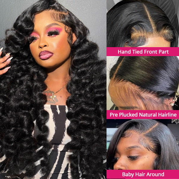 Model Showcasing Deep Wave Glueless Wig With Defined Curls and Natural Hairline Details