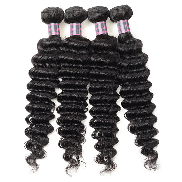 Ishow Deep Wave Human Hair Bundles With Closure Peruvian Hair 4 Bundles With 2x6 Lace Closure