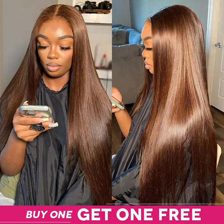 [Ishow Bogo Free] Put On Go Natural Brown #4 Colored Glueless Human Hair Wigs Body Wave/Straight 13x4 Lace Frontal Wigs 180 Density