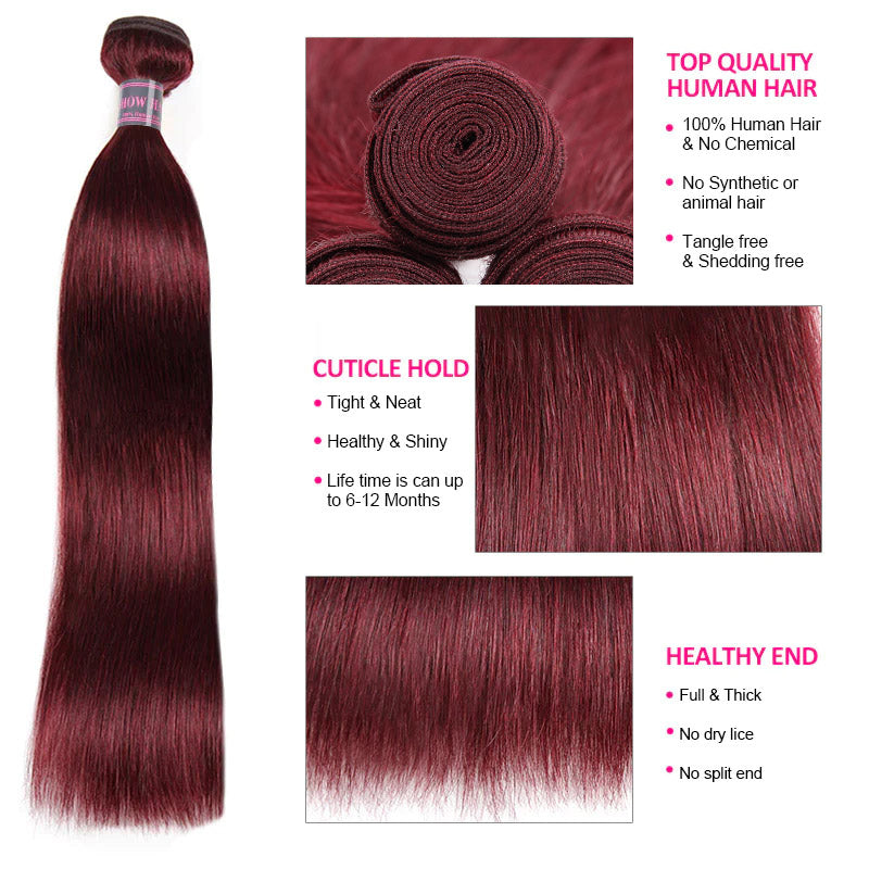 99J Burgundy Straight Hair Bundle With Healthy Ends and Quality Description