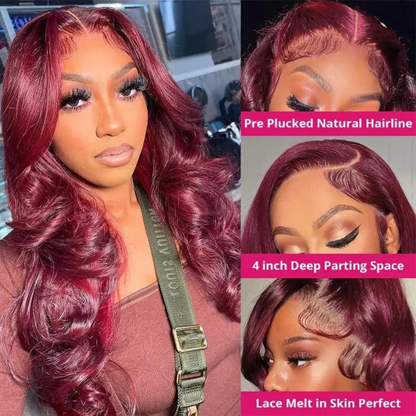 Ishow Flash Sale 99J Burgundy Color Body Wave Hair Wig Lace Part Wig 150% Density