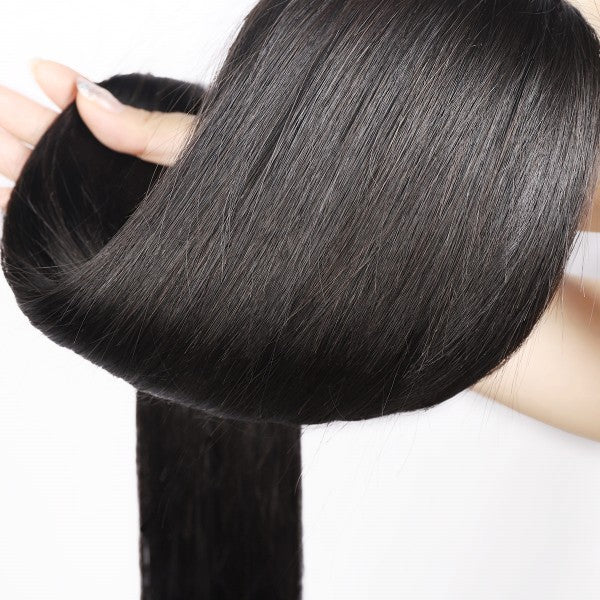 Straight Hair Bundles with Closure Peruvian Straight Hair 3 Bundles with 4x4 Lace Closure
