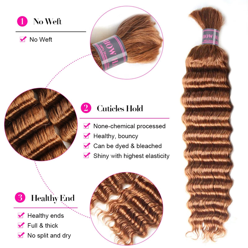 Ishow Bulk Human Hair For Braiding #27 Honey Blonde Deep Wave/#27 Straight Hair/#P4/27 Water Wave Human Braiding Hair