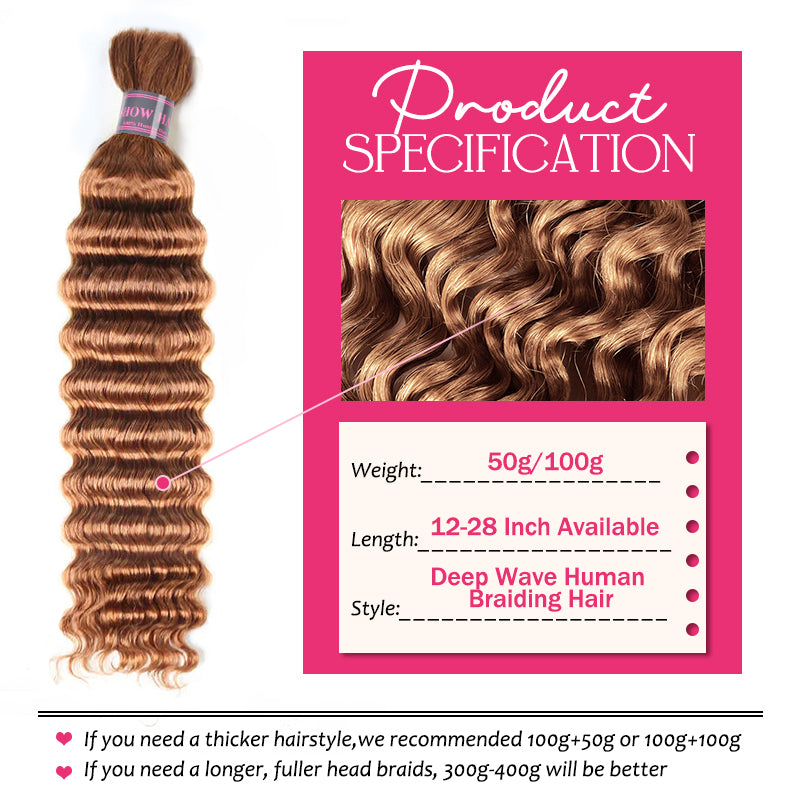 Ishow Bulk Human Hair For Braiding #27 Honey Blonde Deep Wave/#27 Straight Hair/#P4/27 Water Wave Human Braiding Hair