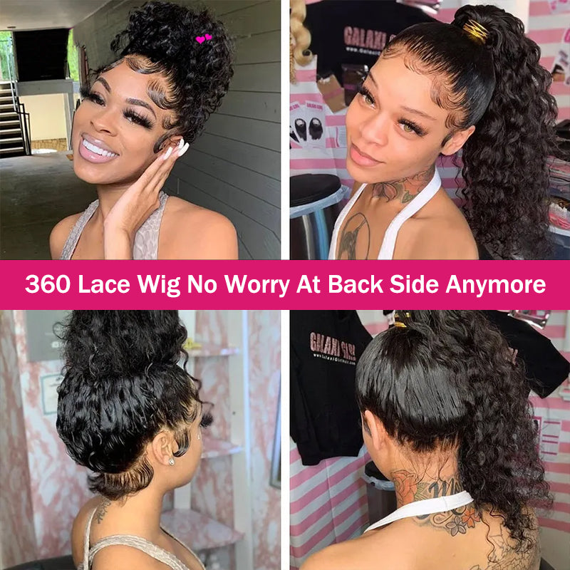 Model Flaunting 360 Lace Wig in High Ponytails With Defined Curls and Natural Look