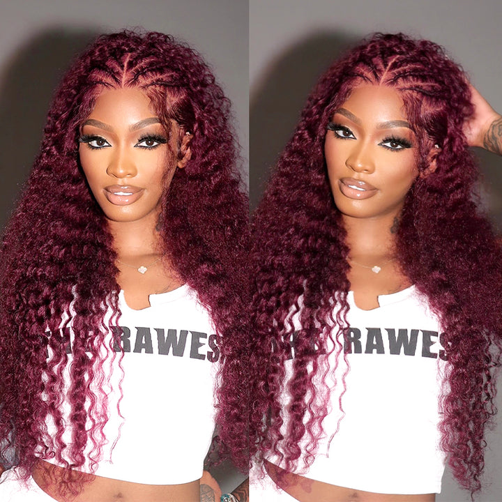 Products 99J Burgundy Lace Wig Curly 13x4 Frontal Lace Wigs Pre Plucked Human Hair Wigs
