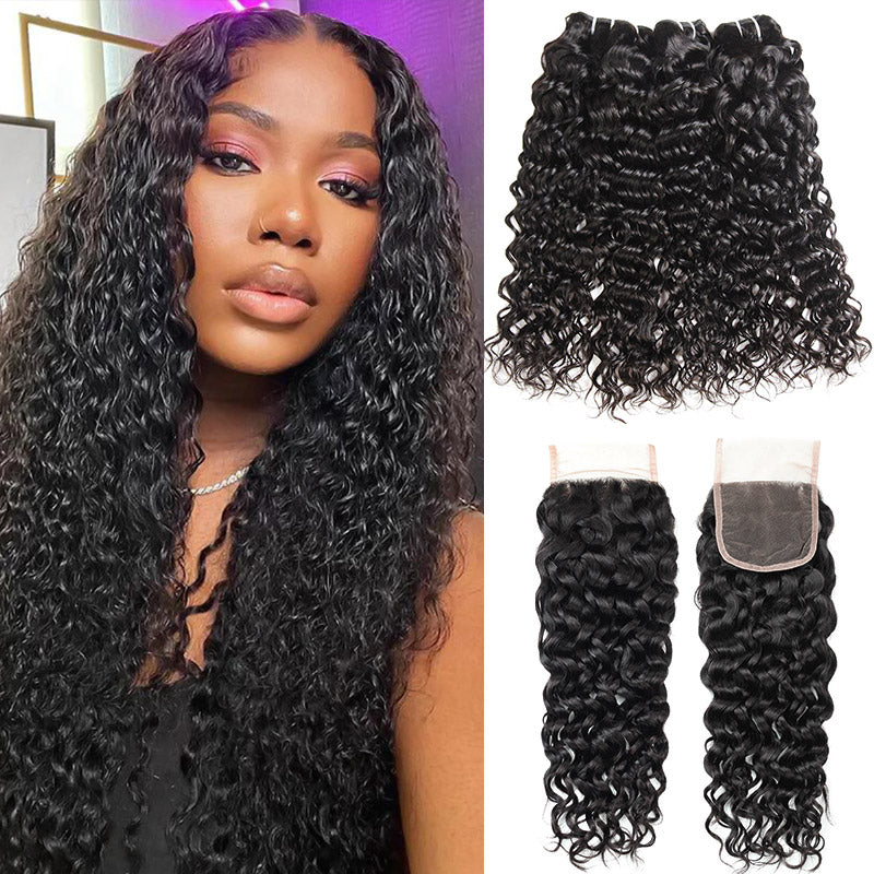 Ishow 12A Grade High Quality Brazilian Loose Deep Wave/Deep Wave/Loose Wave/Water Wave/Culy Human Hair 4 Bundles With 4*4 HD Lace Closure