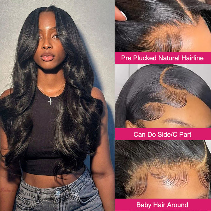 Model Showcasing Body Wave Lace Front Wig With Pre-Plucked Hairline and Baby Hairs