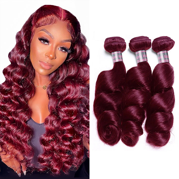 Ishow Burgundy #99J Loose Wave Bundles Colored Human Hair Weave 3 Bundles Brazilian Remy Hair Extensions