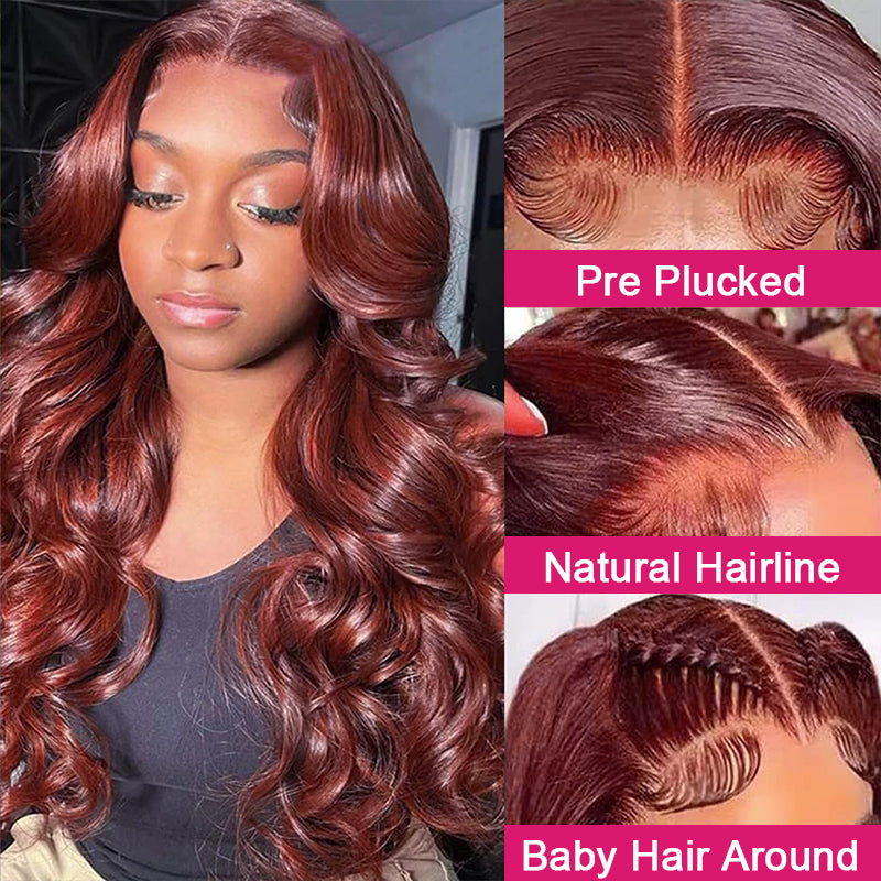 Reddish Brown Human Hair Wigs 13x4 Body Wave Pre Plucked Wigs Frontal Wigs With Natural Hairline