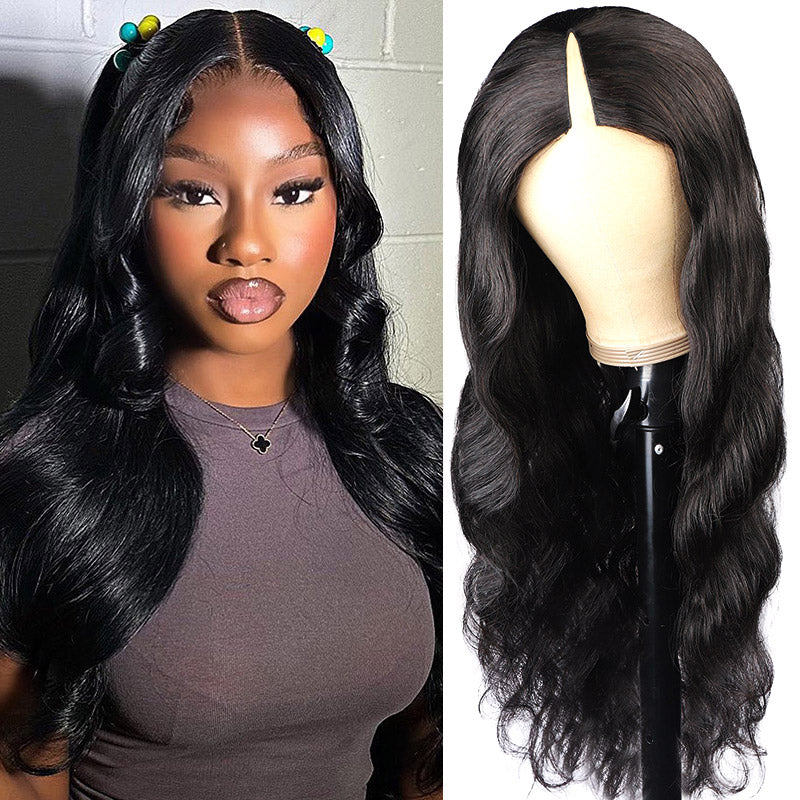 Glueless V Part Wigs Body Wave Human Hair Wigs Beginnger Friendly Thin U Part Wigs