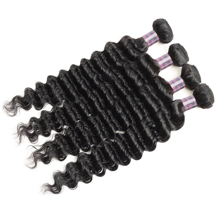 Ishow Deep Wave Human Hair Bundles With Closure Peruvian Hair 4 Bundles With 2x6 Lace Closure