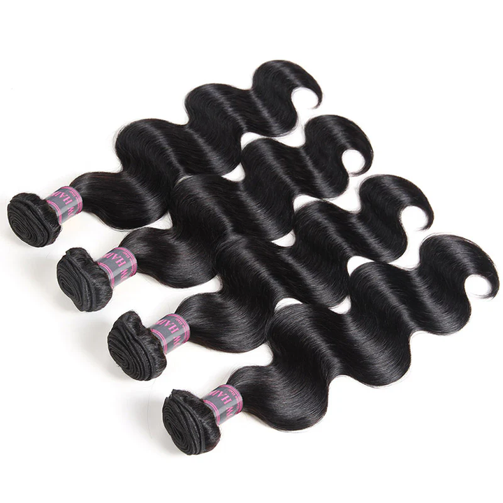 Four Bundles of Natural Black Peruvian Body Wave Hair Extensions