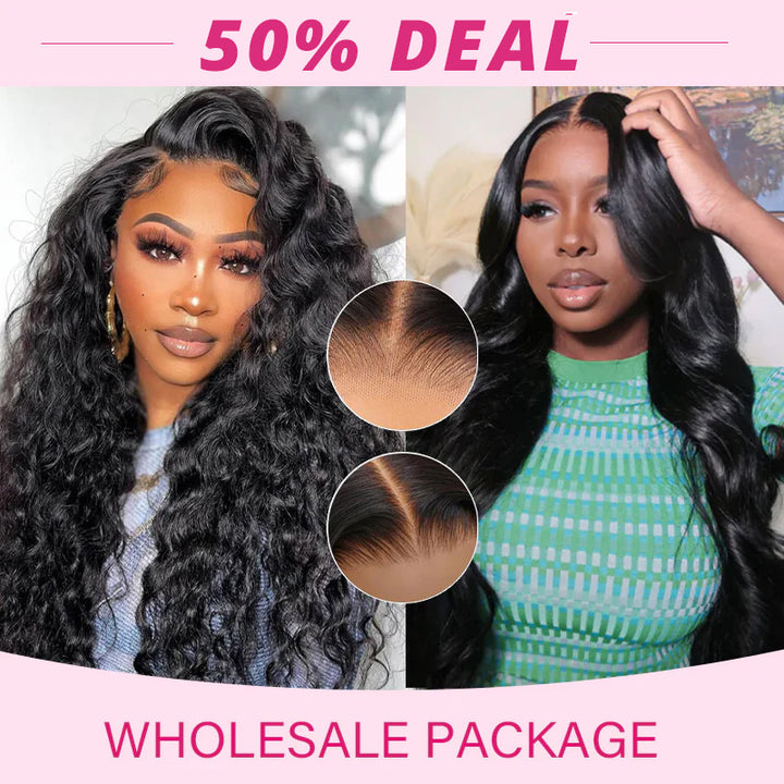 50% Off Deal On 5 Wigs Wholesale Package With Models Displaying Natural Hairlines and Textures