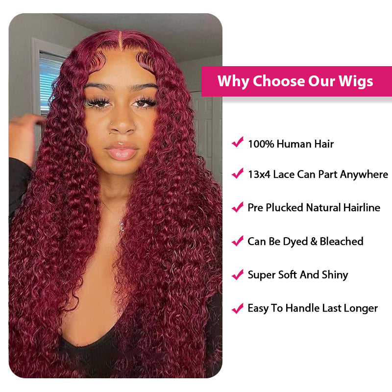 Products 99J Burgundy Lace Wig Curly 13x4 Frontal Lace Wigs Pre Plucked Human Hair Wigs
