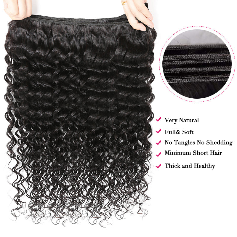 Deep Wave 3 Bundles with 4x4 Lace Closure Virgin Malaysian Human Hair - IshowHair
