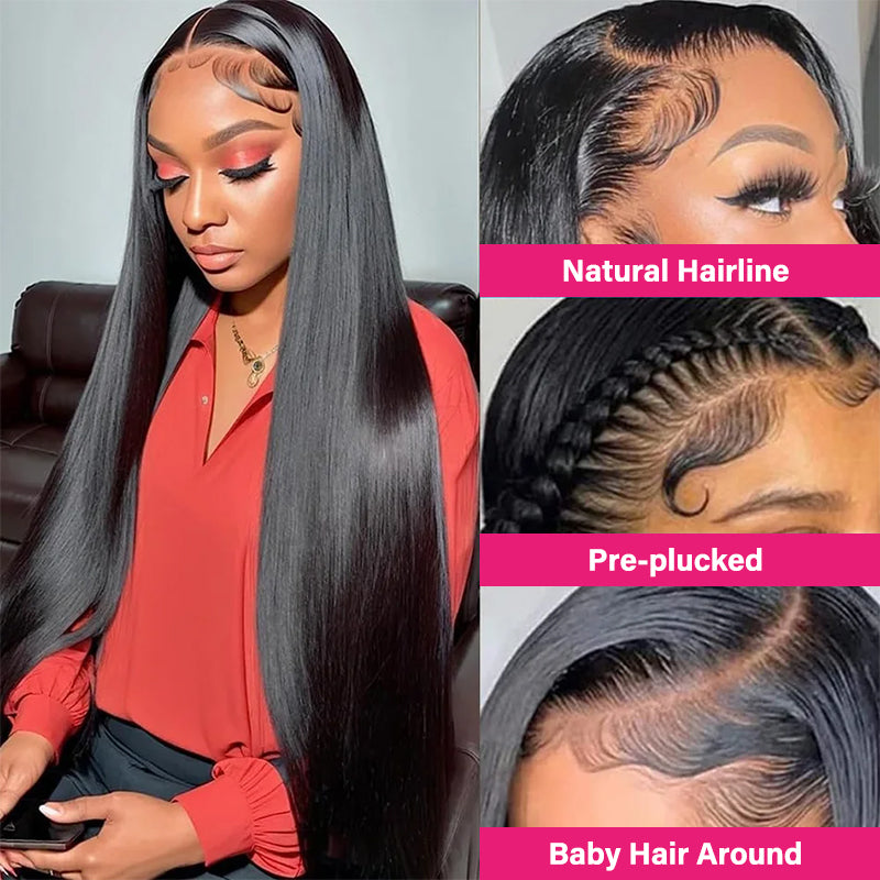 40-Inch Straight Human Hair Lace Front Wig With Natural Hairline and Baby Hair