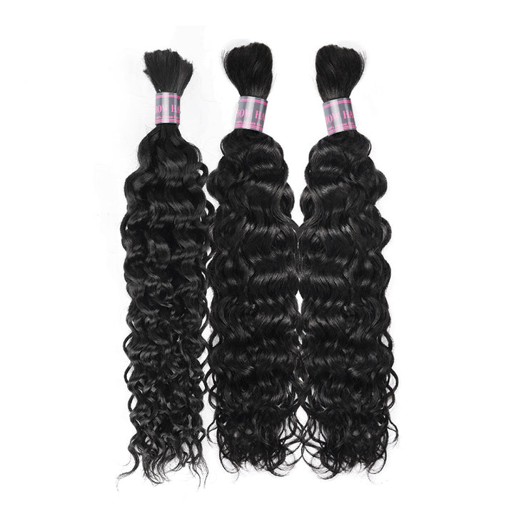 Ishow Wet and Wavy Braiding Hair Water Wave Bulk Hair Bundles For Braiding 100g One Bundle Natural Black Human Hair Extensions