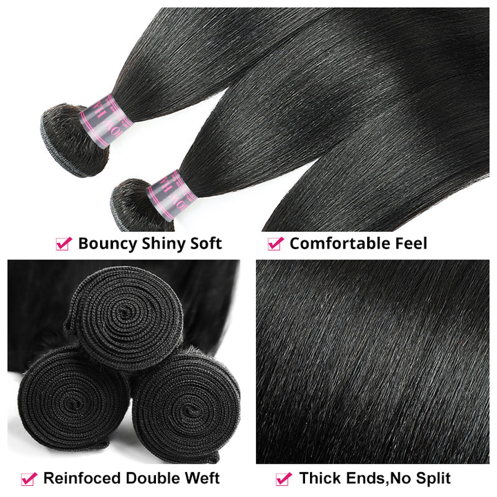 Upgrade Yaki Straight Human Hair Bundles, It Is Double Weft And Thick Ends