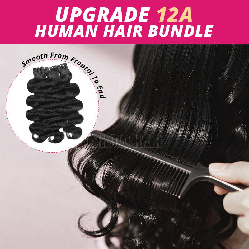 Upgrade 12A Grade Human Hair Bundles Feature With Smooth From Frontal To End