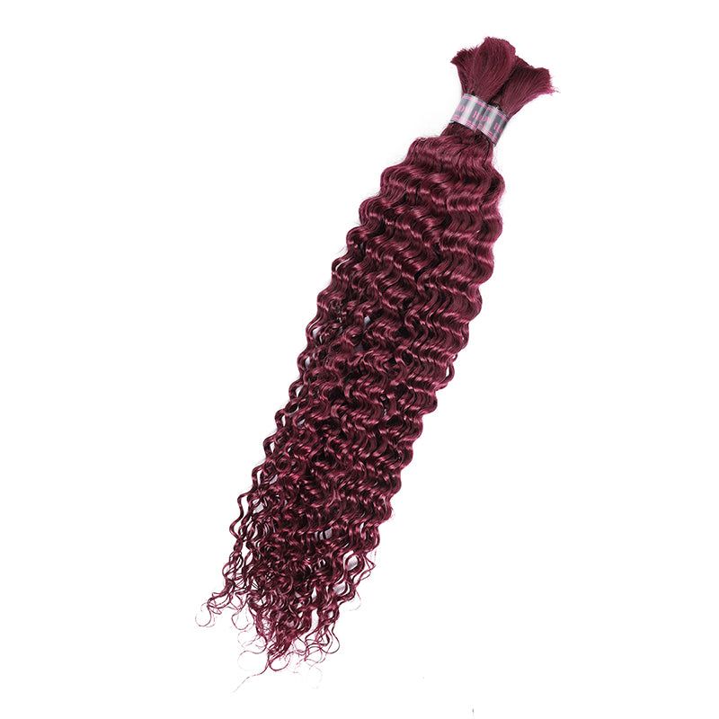 Ishow Deep Wave 99J Burgundy Bulk Raw Human Hair For Braiding Bundles No Wefts Human Hair Extensions