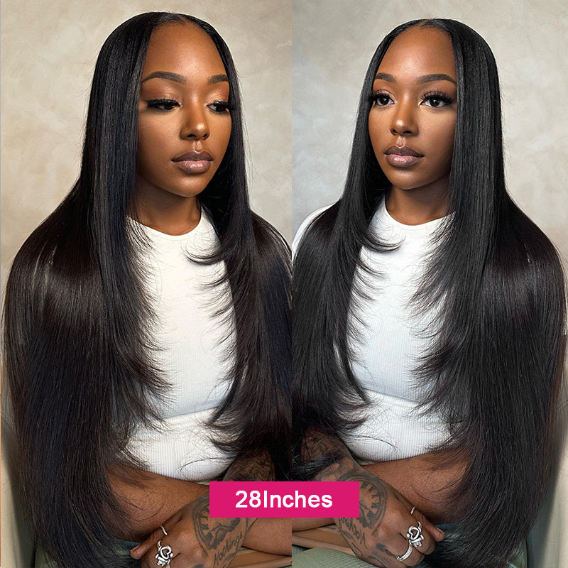 Ishow Layered Cut Glueless Straight And Body Wave Wig 5x5 Lace Closure And 13x4 Lace Front Pre-Everything Human Hair Wigs