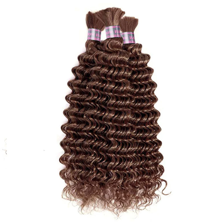 Ishow #4 Brown Deep Wave Human Hair Bulk For Braiding No Weft Hair Extensions