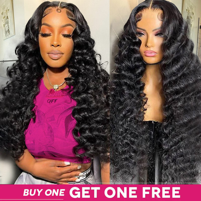 Buy One, Get One Free Glueless Loose Deep Wave Lace Frontal Wig Display