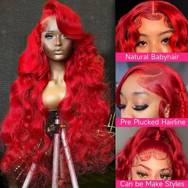 Red Body Wave Lace Front Wig With Natural Baby Hair and Pre-Plucked Hairline