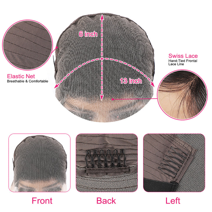 13X6 Lace Front Wig Cap Featuring Swiss Lace and Adjustable Elastic Straps