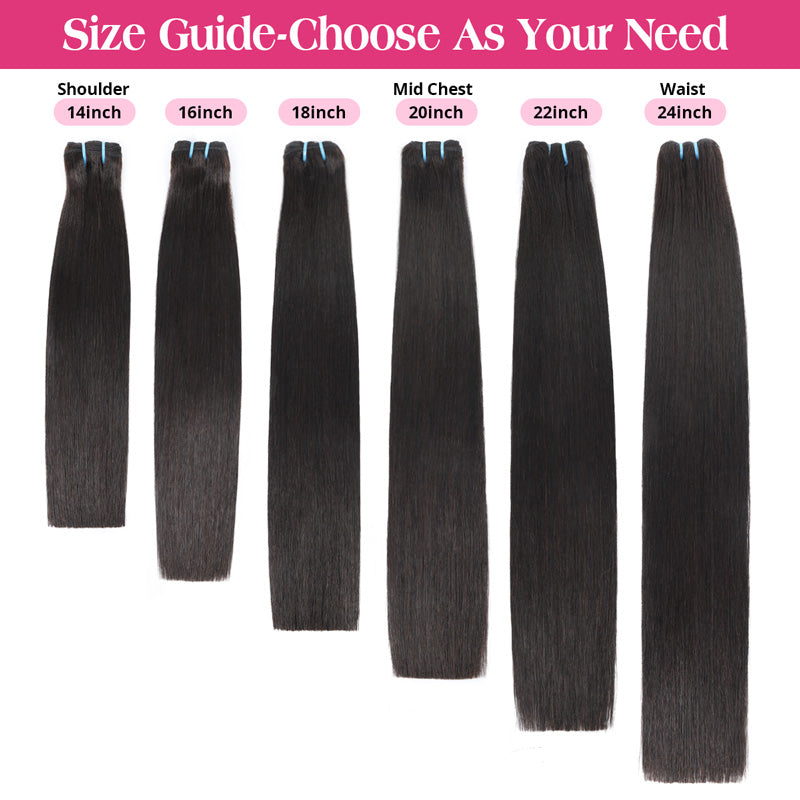 The Size Guide Of Raw Vietnamese Human Hair Bundle, Showing 14-24 Inch Hair Bundle.