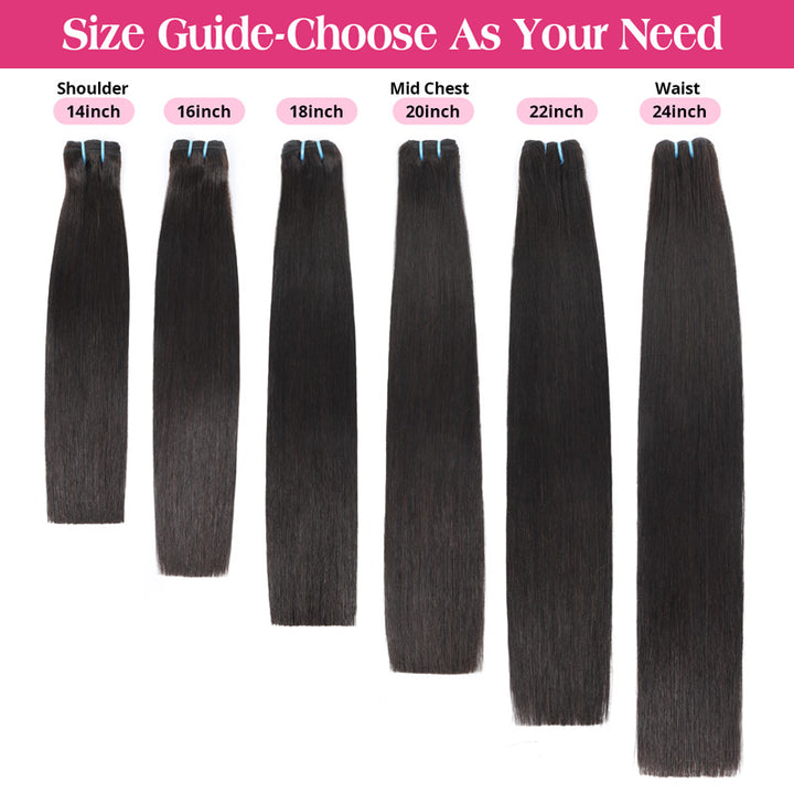 The Size Guide Of Raw Vietnamese Human Hair Bundle, Showing 14-24 Inch Hair Bundle.