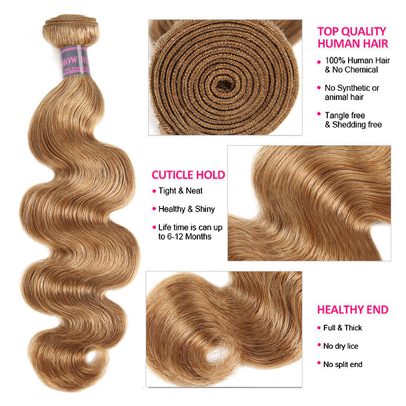 Ishow Body Wave Human Hair Bundles 3 Bundles #27 Blonde 3 Bundles Human Virgin Hair Extension