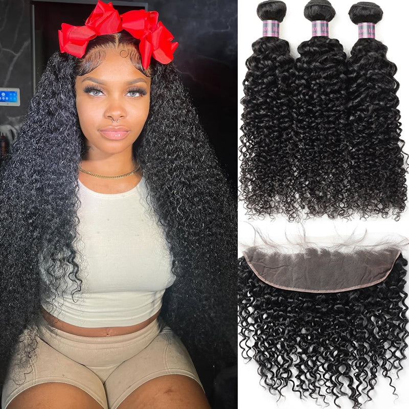 Ishow Virgin Brazilian Curly Hair Weave 3 Bundles with 13x4 Lace Frontal - IshowVirginHair