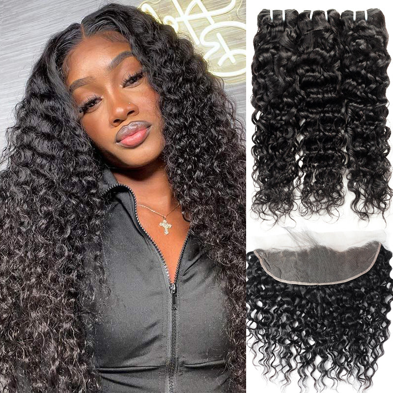 Peruvian Ishow Water Wave Ear to Ear Lace Frontal with 3 Bundles Hair Extensions 100% Remy Virgin Human Hair Bundles - IshowVirginHair