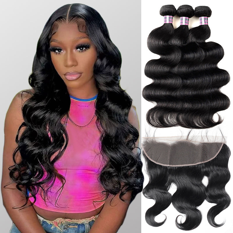 Ishow Body Wave 3 Bundles with 13x4 Lace Frontal Closure Virgin Brazilian Human Hair