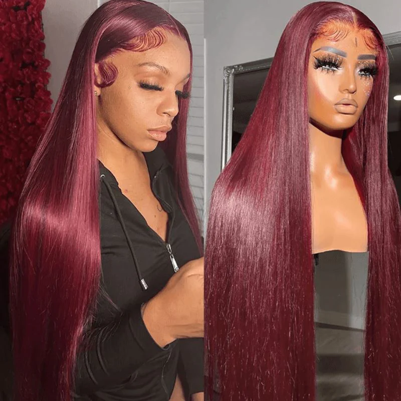 [Ishow Bogo Free] Ready To Wear PPB 99J Burgundy Color Body Wave/Straight Hair 5x5 Lace Closure Glueless Wig