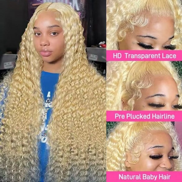 Ishow 613 Deep Wave Wig Blonde Human Hair Lace Front Wigs HD Transparent 13x4 Lace Front Wig