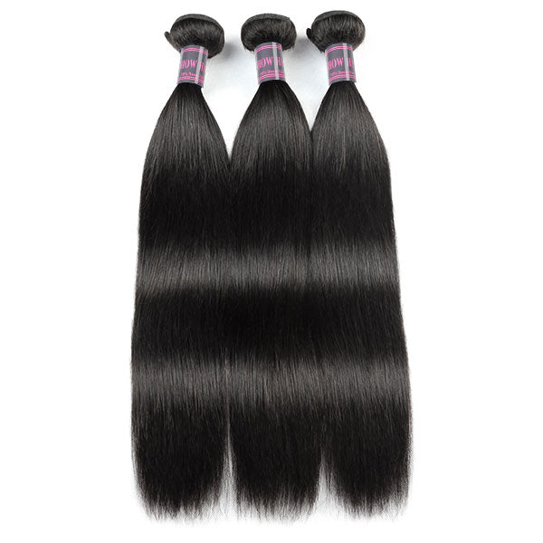 Straight Hair Bundles with Closure Peruvian Straight Hair 3 Bundles with 4x4 Lace Closure
