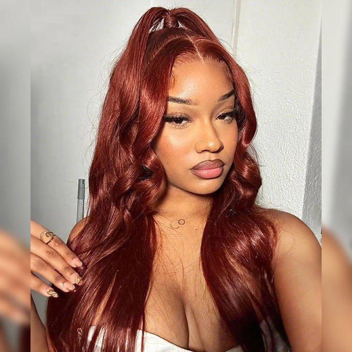 Reddish Brown Human Hair Wigs 13x4 Body Wave Pre Plucked Wigs Frontal Wigs With Natural Hairline