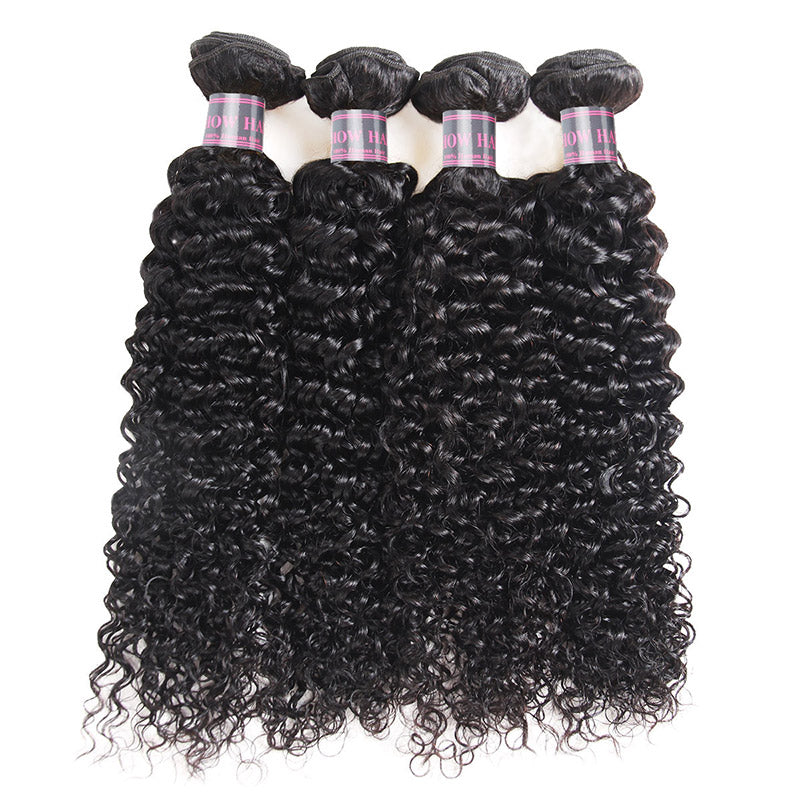 Ishow Indian Curly Hair 4 Bundles With Soft and Bouncy Curls in Natural Black Color