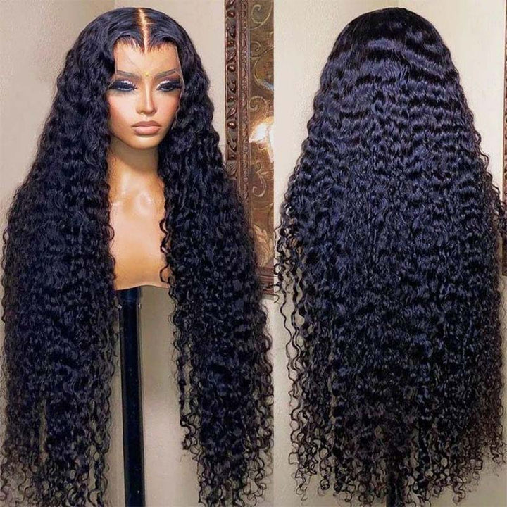 Long Black Wavy Human Hair Wig With Defined Curls On Mannequin Display