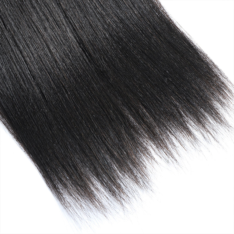 Ishow Bundles With Closure Malaysian Yaki Straight Human Hair 4 Bundles With 4x4 Lace Closure