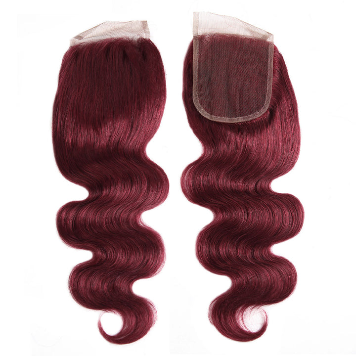 Ishow 99J Burgundy Body Wave Brazilian Human Hair Bundles With 4x4 Lace Closure 4 Bundles With Lace Closure