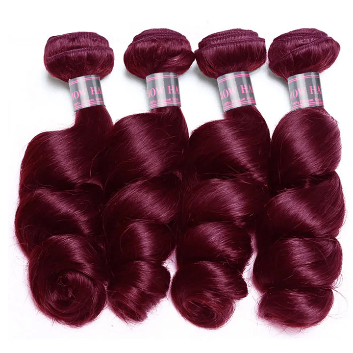 Ishow #99J Human Hair Bundles Loose Wave 4 Bundles Burgundy Colored Hair Weave Extensions